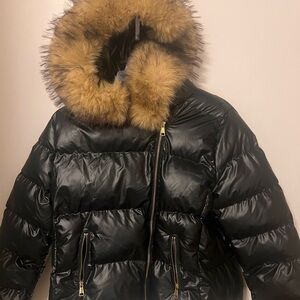 Black Puffer Jacket with Fur Hood